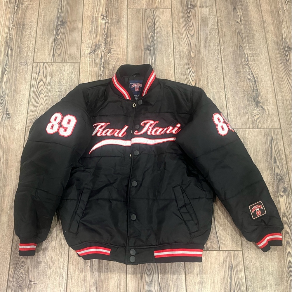 Karl Kani Vintage 89 Black Quilted Varsity Jacket – Retro Hip Hop Streetwear XL